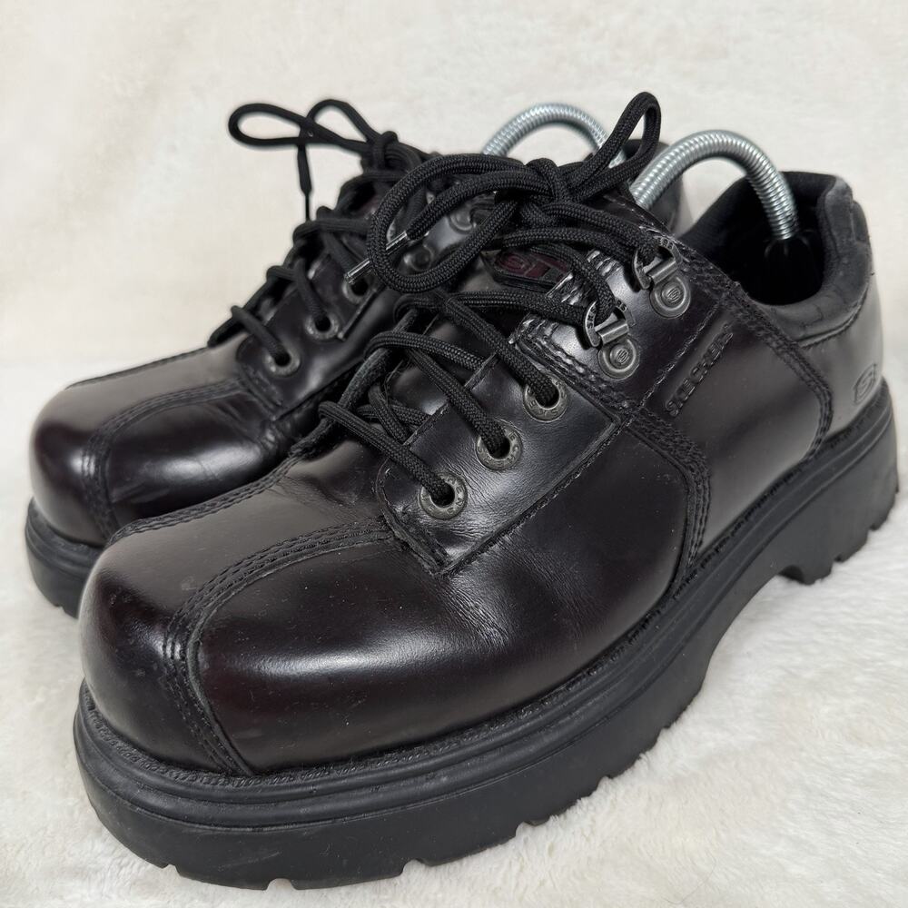 Skechers Jammers Men’s 9 Black Cherry Burgundy Leather Chunky Lug Shoes Y2K